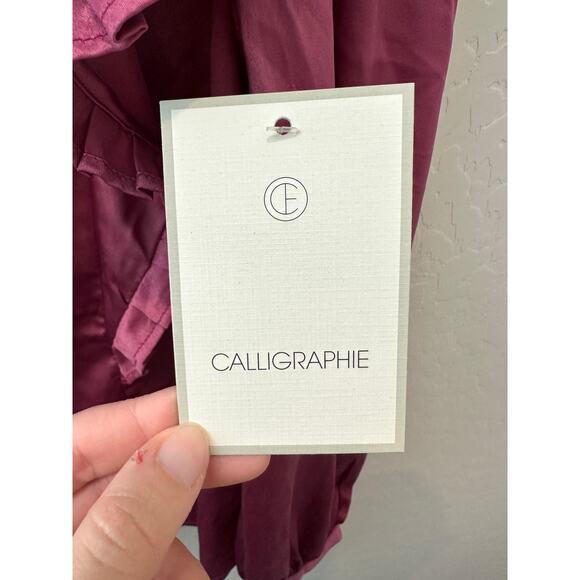 CALLIGRAPHIE | Ruffle Trim Satin Blouse Magenta Pink Victorian Style NWT Medium - Picture 6 of 7